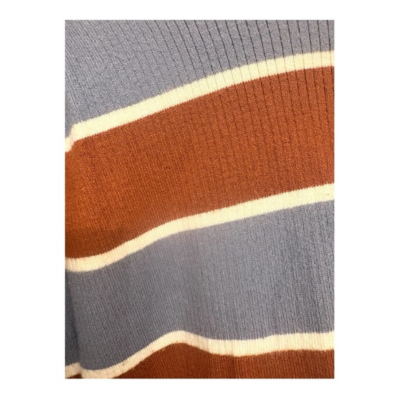 ModCloth Blue Brown Striped Ribbed Sweater | Plus Size 1X Retro Pullover Top - Picture 5 of 7